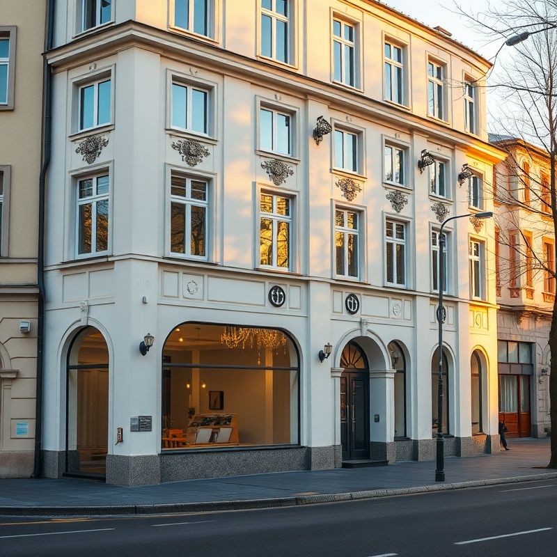 Exteriér moderní kancelářské budovy v Liberci v teplém odpoledním světle